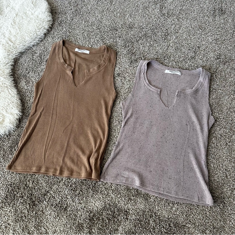 TWO Project Social T Tanks W/ Raw Edge Split Neckline X-Small